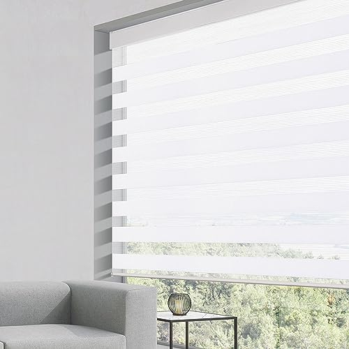 Grandekor Zebra Jalousien für Fenster mit Volant-Abdeckung, horizontale Doppelrollos, Lichtfilterung, Lichtsteuerung, Behandlungen, Privatsphäre, Tag und Nacht, für Schlafzimmer, Wohnzimmer, Weiß,