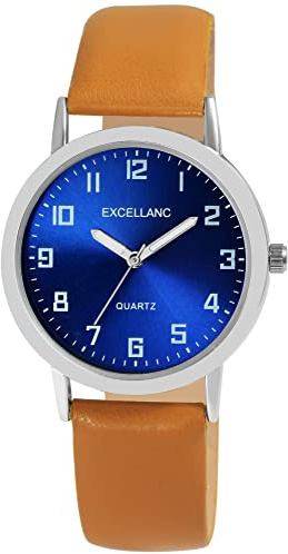Excellanc Herren-Uhr Kunstleder Dornschließe Leuchtzeiger Analog Quarz 2900230 (braun blau)