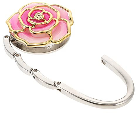 Rose Flower Handbag Hooks Purse Hanger,Metal Foldable Handbag Table Hook Womens Bag Portable Hanging Storage for Big Bags