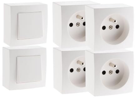 Zenitech - Juego de 2 interruptores + 4 bases de superficie blancas 16A - Gama Presto