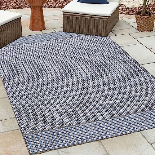 HomebyHome Outdoor Teppich Wetterfest 280x370 cm Sisal Optik Streifen Design Rechteckig Grau - Balkon Teppich Wasserfest Küchenteppich - Für Garten, Terasse, Camping, Außenbereich Teppich
