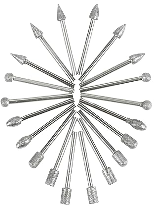 Mgoodoo 20 Stk. Diamantfräser-Set zum Schnitzen, Schleifen, Polieren von Stein, Felsen, Schmuck, Glas und Keramik mit 1/8'-Schaft, zum Schnitzen, Gravieren und Polieren