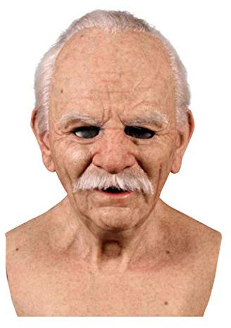 EAGSTRIKY Alte Mann, realistisch, Latex, gruselig, alter Mann, Vollmaske, Menschenmaske, Cosplay-Stil, Halloween, Maske für Erwachsene, lustig, Kostüm, Maske (B)