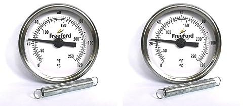 Freeford Instrumentation UK Pair of Pipe Thermometers for Radiator Balancing - Higher Accuracy 63mm 0/120 C/F with springs