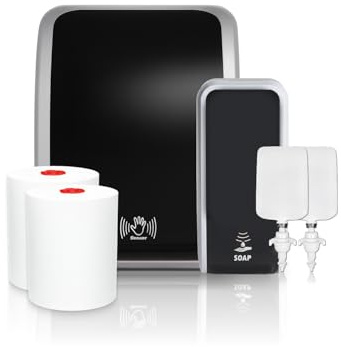 Blanc HYGIENIC Cosmos Waschraum-Set Silber-Schwarz, Sensor + Sensor-Seife | 2 Sensor-Spender, 200 m Premium-TAD-Papier, 2 L milde Schaumseife, bis zu 5.000 Anwendungen