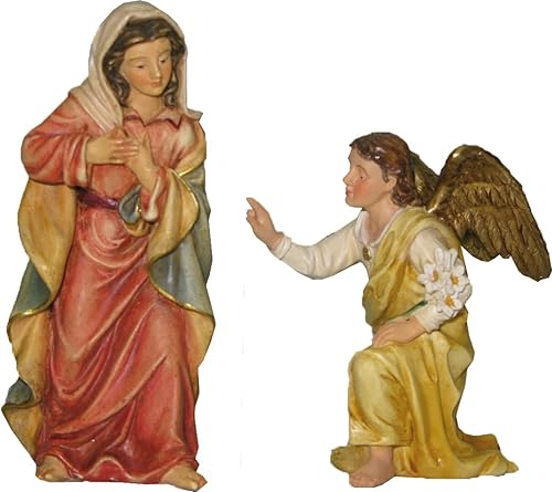 FADEDA 2 figuras de la pasión: Anunciación de María con ángel/altura: 9 cm/pintadas a mano/detalladas, figuras de belén - decoración de mesa de Navidad accesorios para belén