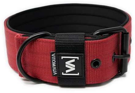 VITOMALIA® 5cm Breites Hundehalsband mit abstehender Neopren-Innenfütterung für Hunde, Schwarze Edelstahl-Dornschnalle, Hundehalsband große Hunde (5cm/XXL = 55cm-70cm, Bordeaux)