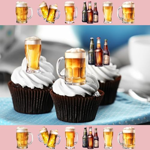 24 x Precut Beer Glasses Pint Lager Edible Wafer Rice Paper Cupcake Topper Decoration For Cakes