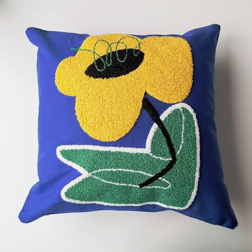 LAZYBIRD Kissenbezug - 45x45 cm, Klein Blue Bloom, moderner Dekokissen Sofakissen mit Stickerei