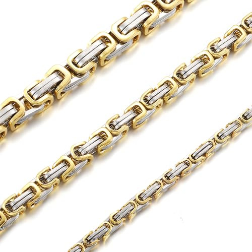 RWQIAN Herren Königskette Kette Männer Wikinger Halskette Byzantinische Plattenkette Edelstahl Silber/Schwarz/Gold 50-70CM