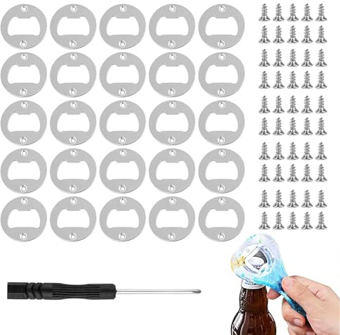 Lot de 25 ouvre-bouteilles vides et ouvre-bouteilles pour bière – bricolage, en métal, rondes, argentées – pour cuisine, bar, restaurant – en résine