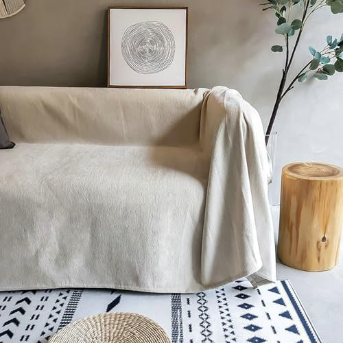 Ayoiow Couchbezug für Wohnlandschaft Bezug Sofa Beige 1 Sitzer Sofabezug Chenille Einfarbig