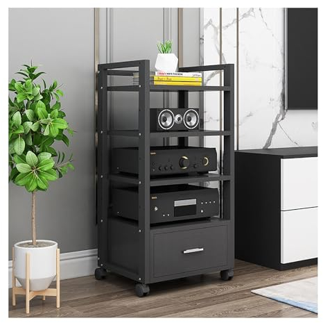 60 Long Multi-Tier Audio Rack with Drawer Amplifier Stand hifi AV Cabinet Mobile Kickstand CD Rack Media Storage Shelf Protects and organizes your valuable music, movie and video game collection. ( Co