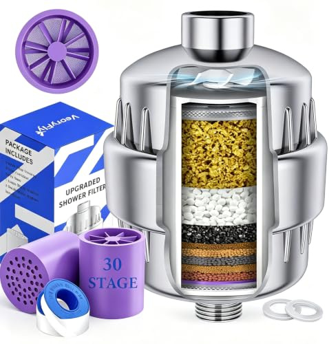 Veoryfly 32 Stadi Filtro per Doccia - Filtro Anticalcare Doccia con 2 Cartuccia di Ricambio, Filtro Acqua Doccia pour Rimuove i Metalli Pesanti di Calcare e Cloro e Altri Depositi in Acqua Dura