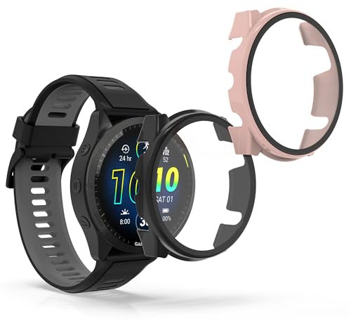 kwmobile 2x Custodia Rigida Smartwatch Compatibile con Garmin Forerunner 965 Cover - Case Vetro Temperato Orologio Fitness - nero/rosa antico