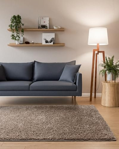 Interiyou Hochflor Teppich Sofia - 160x230 cm Taupe - flauschig und einfarbig - waschbar und rutschfest - weicher Langflor