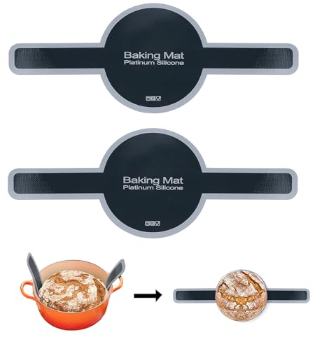 Sumotia 2 Stück Brotbackmatte, Silikon Backmatte für Dutch Oven, Wiederverwendbar Ovale Brot Backen Zubehör, Lange Griffe Teig Brotschlinge Backmatte für Teig, Macarons, Kekse, SSS001