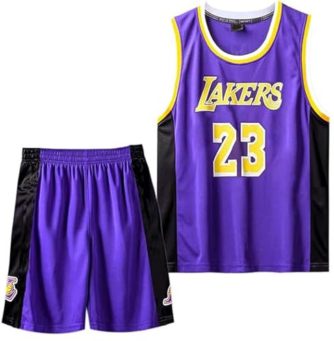 Qkydky Completo Basket Bambino, 2 Pezzi Completo Basket Ragazzo, Magliette e Pantaloncini da Basket, Canotta Basket Bambino e Pantaloncin, Completino Basket Bambino 4-14 Anni(Viola#23,L,7-8 Anni)