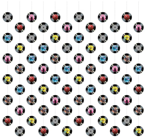 12stk Vinyl-Schallplatten-Hängebanner, Retro 50er/70er/80er-Jahre Musikparty-Dekorationen Vorbespannt Girlande mit Plattenausschnitten Rock'n'Roll-Partydekoration Luftschlange zum Geburtstag