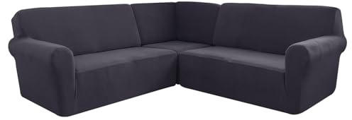 GUYIRT Sofabezug Ecksofa L Form rutschfest, Couch Überzug L Form Stretch, Ecksofa Bezug L Shape 5 Sitzer, Sofa Cover L Shape, Für Hunde Katze (Dunkelgrau)