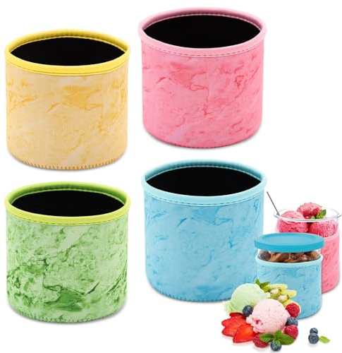 4 Stück Eiscreme-Neoprenhülle Für Ninja Creami Deluxe-Zubehör, Wiederverwendbar, Isolierte Hüllen für NC501, NC500 Serie Serie Eismaschinen-Behälter Bunte Dicke Pint-Hülle(680 ml)