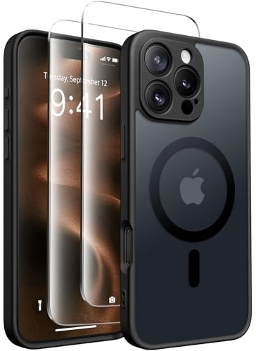 CAPRARO Magnetisch Kompatibel mit iPhone 16 Pro Max Hülle,Verbessert[Vollständiger Schutz der Kamera] [Kompatibel mit MagSafe] Schützende Transluzente Matte Frauen Handyhülle Abdeckung, Schwarz