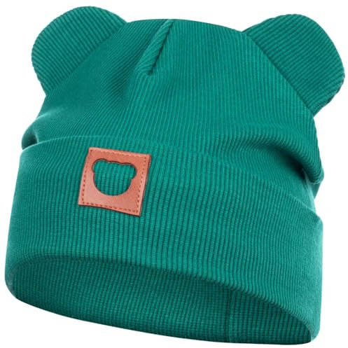 Mütze Übergangsmütze Junge Mädchen Herbstmütze Frühlingsmütze Beanie Ohren gerippt, Größe: 42-44, Farbe: Smaragdgrün