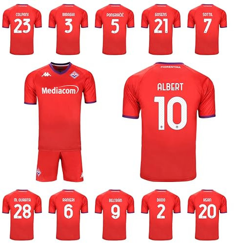 Kappa Completo Gara Bambino 3a Maglia THIRD FIORENTINA 2024/25 Personalizzabile con NOMI e NUMERI Albert Biraghi Kean Dodo (IT, Età, 14 anni, Regular, Rosso)