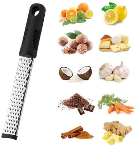 Hand Grater, Cheese Grater, Peeling Grater, Micro Planing Tool, for Zesting Citrus Fruits, Kitchen Gadget for Finely Grating Garlic, Ginger, Nutmeg, Cheese and More, Stainless Steel, Black