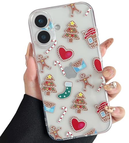 ZTOFERA Weihnachten Handyhülle für iPhone 16, Lebkuchenmann | 6.1 Zoll, Durchsichtig Weiche TPU Silikonhülle, Niedlich Christmas Muster für Frauen Mädchen, Kratzfest Stoßfest Schutzhülle