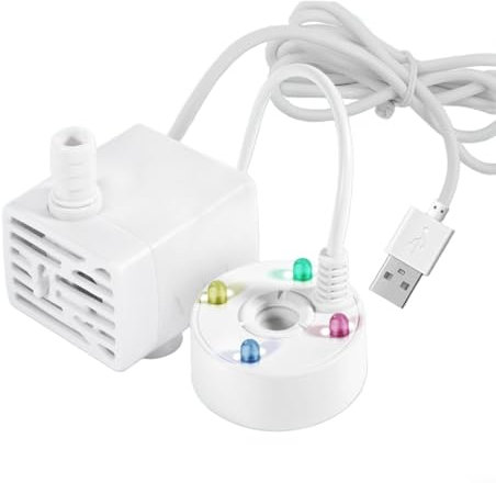 Puupaa Pompa dell'acqua nebulizzatore, USB 5 V, mini macchina per nebbia per fontana d'acqua, stagno, luci LED, per Halloween, feste, giardino, giardino roccioso, cortile all'aperto (bianco)