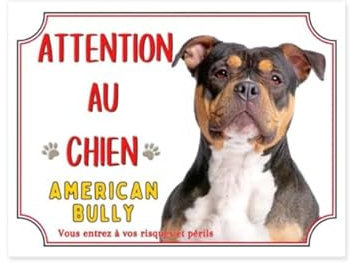 Plaque Attention Chien american bully, panneau american bully monte la garde, attention au chien, pancarte american bully, modèle 1