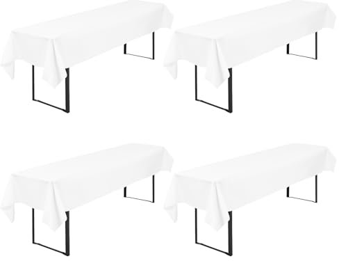 4-Pack Weiße Bier Tischdecke 110 x 260 cm Polyester Bier Tischdecke, Waschbare und Langlebige Tischdecke Tischdeckes für Garten Partys Geburtstagsfeier oder Grill (Weiß)