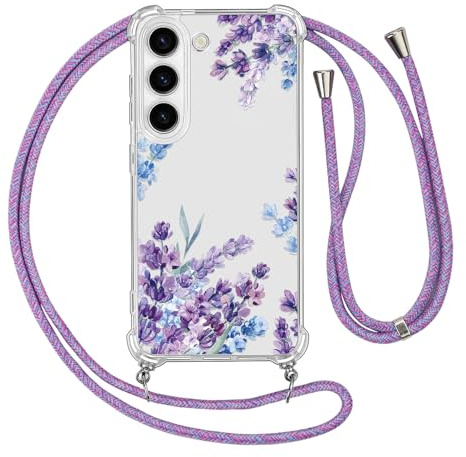 Ciciber Ttusy Handykette Hülle für Samsung Galaxy S23 mit Band, Durchsichtig Muster Blumen Case Weiches Silikon Schutzhülle mit Kordel zum Umhängen Necklace HandyHülle für Samsung S23, 01