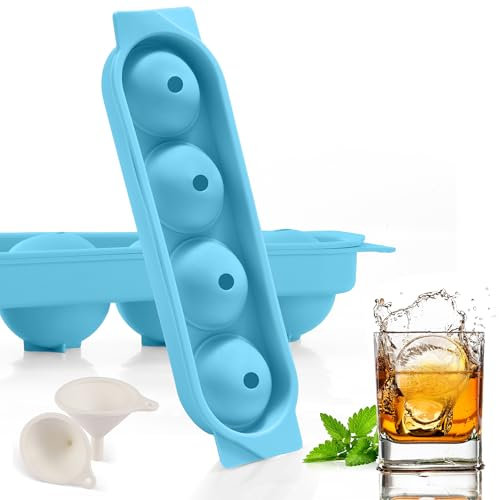Cubiteras para Hielo, 2 Piezas 4 Redondo Silicona Cubitera Moldes con Tapa, 4.5cm Grande Cubitera Silicona Ice Cube Tray para Cerveza Cócteles Whisky Vino Frutas Puré de Frutas - Azul