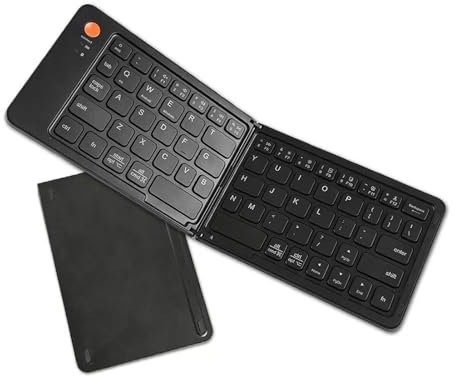 Foldable Keyboard and Mouse Combo, 67 Keys Magnetic Slim Bluetooth Keyboard with Scissor Leg Keys, Compact Mouse, Tri System Universal, for Phone Tablet Laptop (Black)