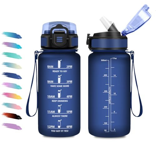 Gourde 500ml, Gourde Enfant avec Paille, Bouteille de Motivation, Bouteille d'eau Anti Fuite, Bouteille Reutilisable, Facile à Nettoyer, Bouteille d'eau pour l'École, Bureau, Extérieur, Fitness