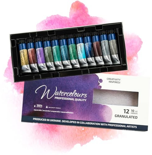 7 Artists Granulierende Aquarellfarben Set 12 x Tuben Lebendige Farben, Hochwertige Künstler-Aquarell, Künstler Aquarellkasten, Aquarell Malkasten