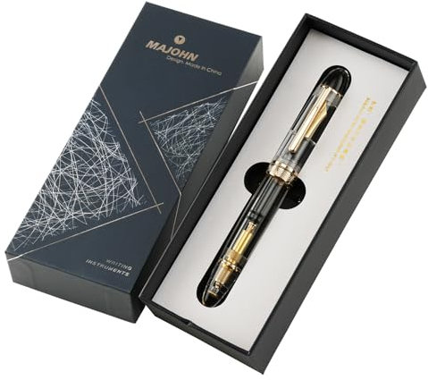 erofa Majohn P140 Piston Fountain Pen NO.8 Fine Point, Large Capacity Clear White Acrylic Writing Gift Pen with Box