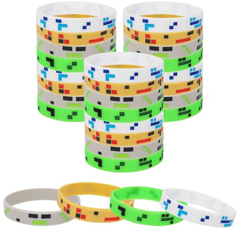 SAVITA 24pz Regali Festa a Tema Pixel Miner, 4 Stili Braccialetti in Silicone Pixel Polsini Videogioco Forniture Festa Compleanno Decorazioni per Adulti Regali Giocatori