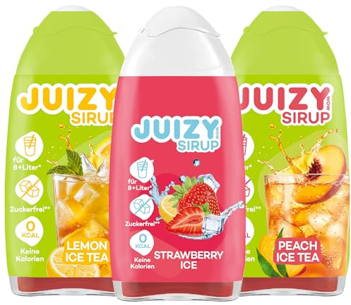 JUIZY WOW - Summer Syrup Starter Set Lemon Peach & Strawberry Ice - Zuckerfreier Getränkesirup (Wassersprudler kompatibel) | Natürlicher Frucht Geschmack - Low Calorie | Vegan 3 x 65ml