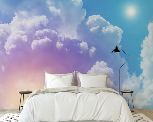 PaxGloz Fototapete Rosa Lila Blau Himmel Tapete Wolken Sonne Tapeten Vliestapete Modern Wandtapete Wohnzimmer Schlafzimmer Kinderzimmer Wanddeko Motivtapeten 300 x 210 cm (B x H)
