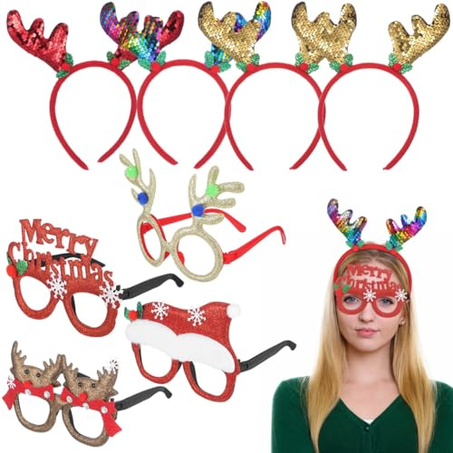 8 StüCk Haarreif Weihnachten Und Brillengestelle: Rentier Weihnachts Kopfschmuck Deko Christmas Haarreifen StirnbäNder Hut-Accessoires FüR Kinder Und Erwachsene FüR Weihnachtsfeiern Urlaubsfotos