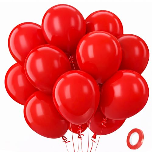 QIFU Luftballons Geburtstag Rot - 100 Stück Matt Rote Luftballons Geburtstag, Latex Helium Ballons Party Deko für Valentinstag Hochzeit Baby Shower Babyparty Jahrestag Silvester Dekorationen, 12 Zoll