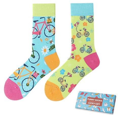 NxnChc Lustige Socken Für Damen Und Herren Unisex Viele Motive Tier Essen Obst Sport Kunst Aus Baumwolle Geschenk Asymmetrische Muster Links Und Rechts