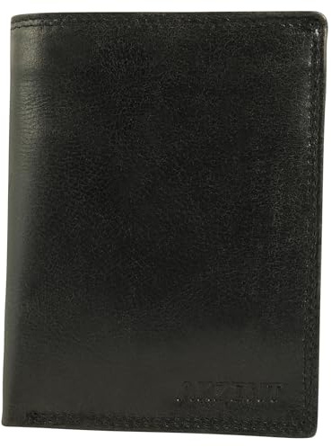 Akzent Geldbörse für Unisex aus Leder in Schwarz, Geldbeutel mit Druckknopf in 12,5 x 10 x 2 cm