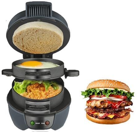Frühstücks-Maker,Sandwich Toaster Burger Maker,dualer Frühstücks-Sandwich-Maker,Effiziente Antihaft Heizplatten, mit Abnehmbarer und waschbarer Antihaftbeschichtung (Schwarz)