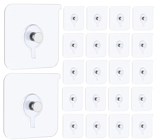 20 Pcs Self-Adhesive Picture Hooks,Sticky Picture Hooks,Self Adhesive Hooks Transparent ,No Drilling or Nailing Required,Transparent Waterproof Heavy Duty Wall Stickers for Bathroom Kitchen