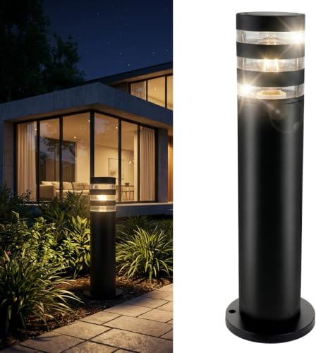 Lumiled® Wegeleuchte Außen 40 cm E27 Fassung IP54 Schwarz, Pollerleuchte Gartenleuchte Stehlampe für Terrasse und Wege, Außenleuchte aus Aluminium, spritzwasserdicht max. 13W