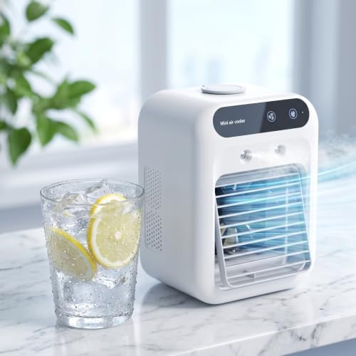 Mobile Klimaanlage ohne Abluftschlauch, Luftkühler mit Wasserkühlung Leise Ventilator, Tisch Klimagerät, Portable Air Conditioner, Air Cooler, Tragbare Mini Verdunstungskühler Kühlgeräte Sommer
